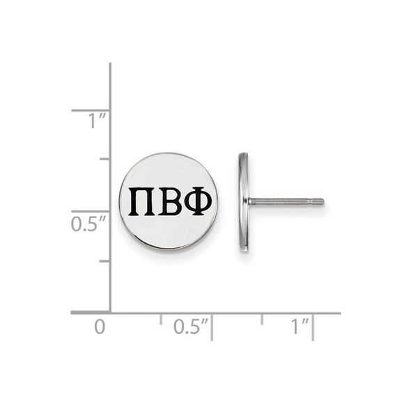 Sterling Silver Pi Beta Phi Black Enamel Greek Letters Post Earrings - Picture 2 of 4